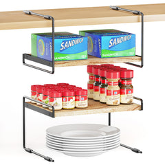 SpaceAid Cabinet Shelf Organizers 2 Pack, Kitchen Counter Organizer Rack, Metal and Wood, 13
