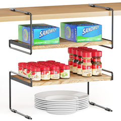 SpaceAid Open Kitchen Cabinet Shelf Organizers 2 Pack in Black and Natural, 16 SpaceAid Open Kitchen Cabinet Shelf Organizers 2 Pack in Black and Natural, 16