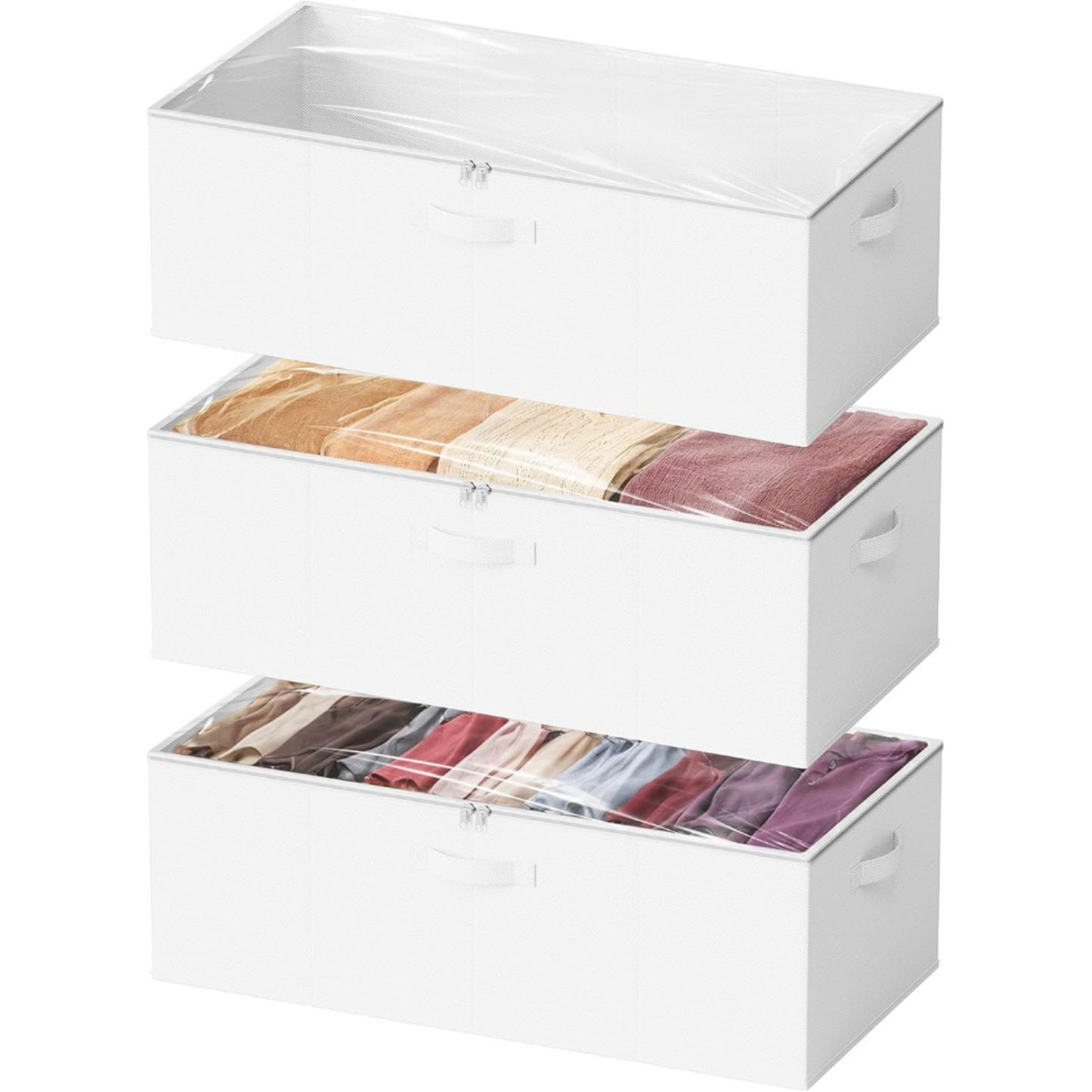 3 Pack 10" High Under Bed Storage Bins with Lids white