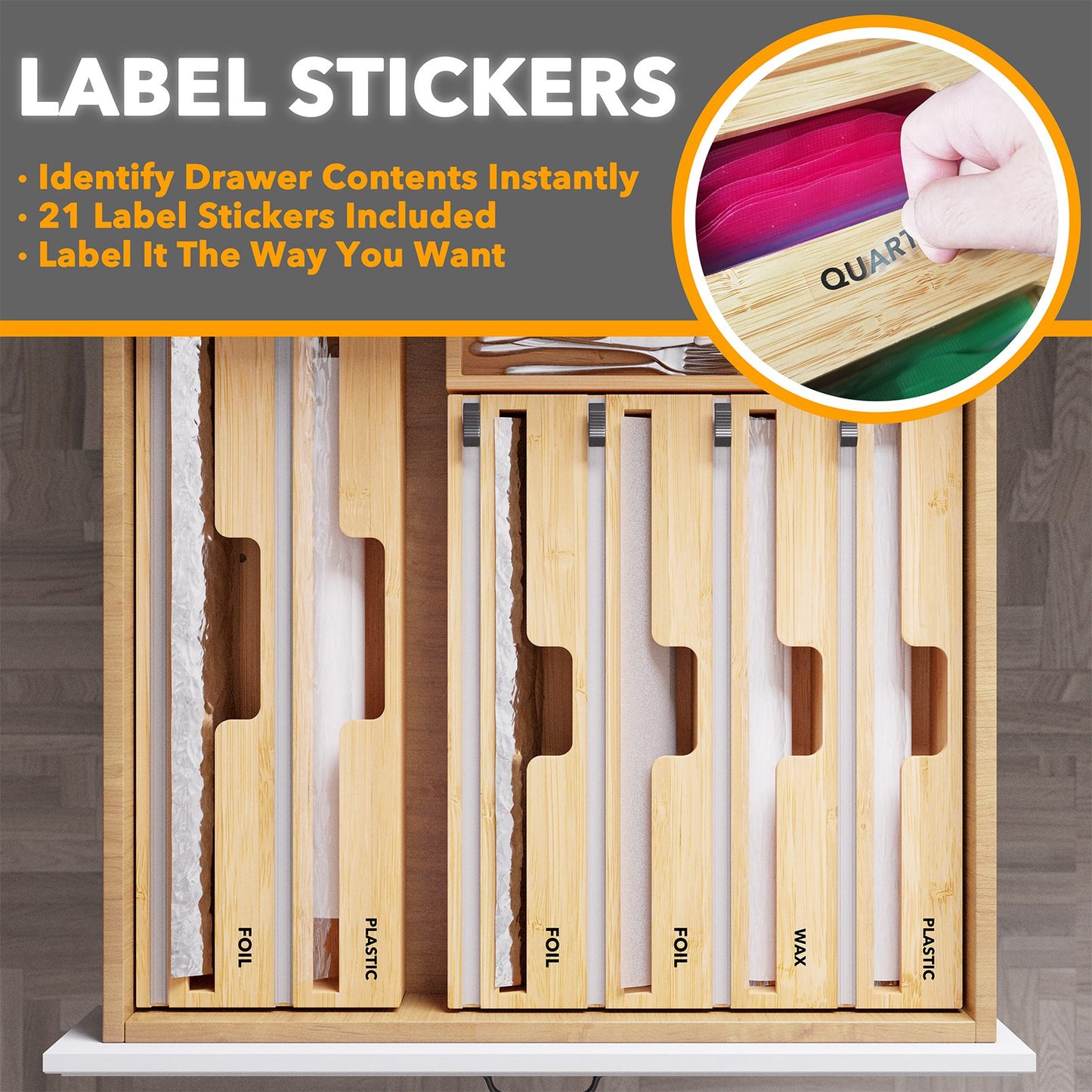 SpaceAid bamboo plastic wrap and foil organizer
