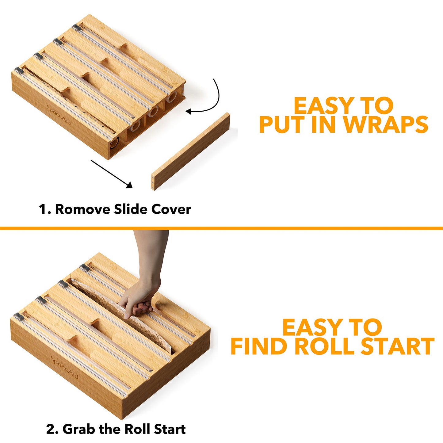 SpaceAid bamboo plastic wrap and foil organizer