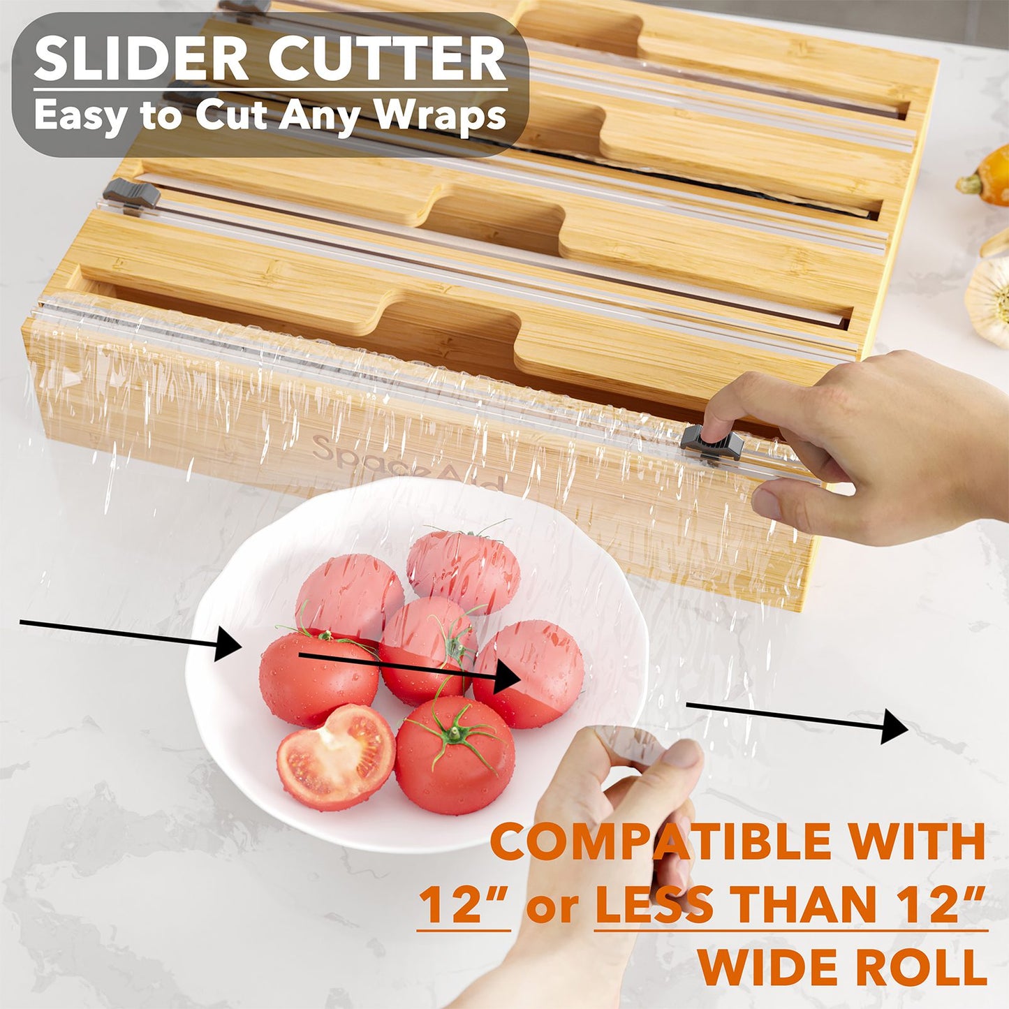 SpaceAid bamboo plastic wrap and foil organizer