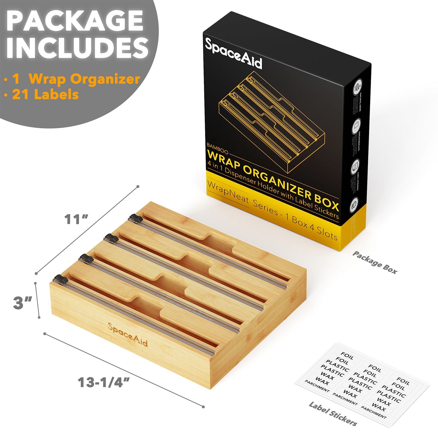 SpaceAid bamboo plastic wrap and foil organizer