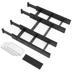 SpaceAid Bamboo Drawer Divider with Adjustable Inserts and Labels, 4 Dividers with 9 Inserts (17-22 in), Black SpaceAid Bamboo Drawer Divider with Adjustable Inserts and Labels, 4 Dividers with 9 Inserts (17-22 in), Black