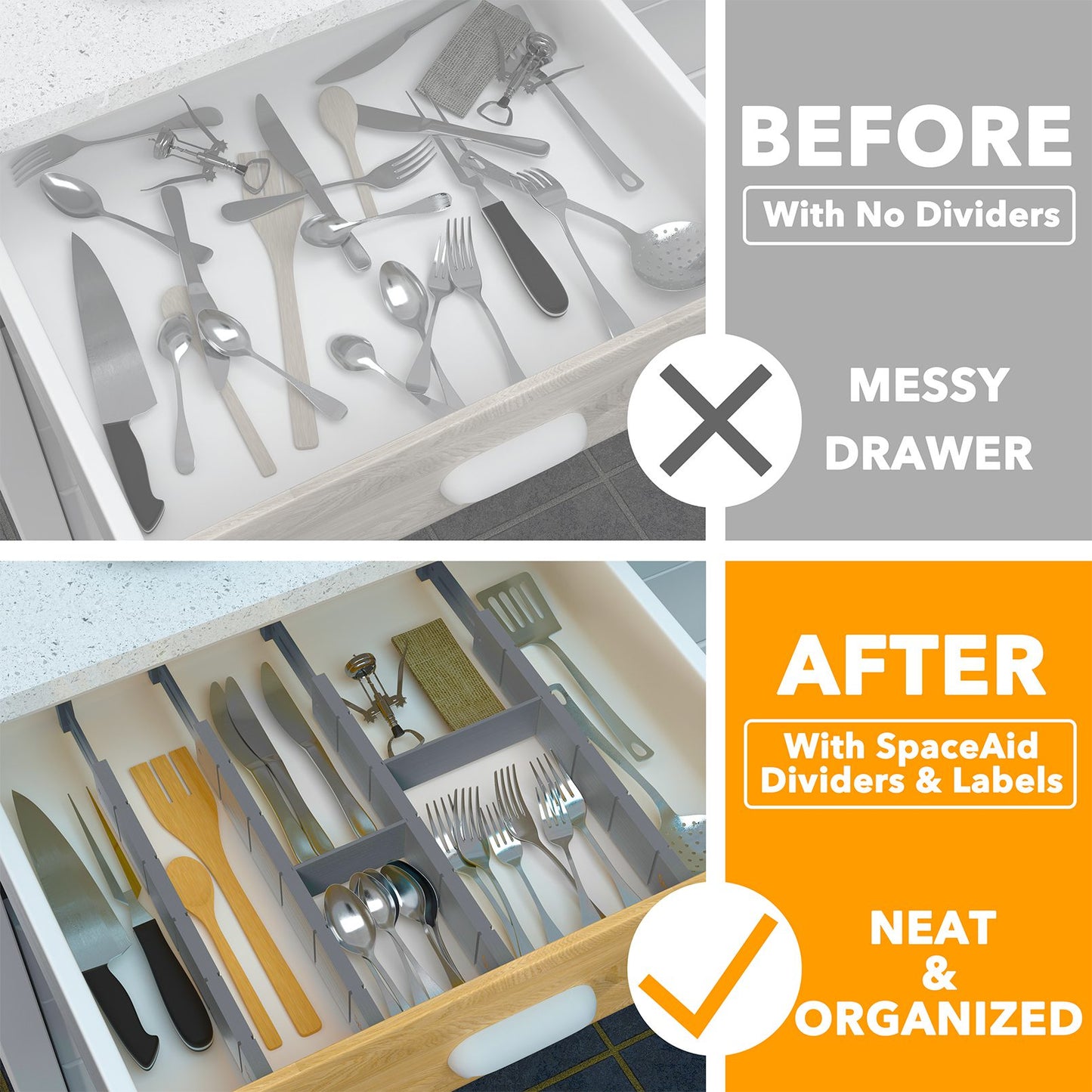 SpaceAid gray drawer dividers