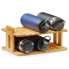 SpaceAid Bamboo Water Bottle Storage Organizer with Labels, (2-Tier, Hold 6 Bottles) SpaceAid Bamboo Water Bottle Storage Organizer with Labels, (2-Tier, Hold 6 Bottles)