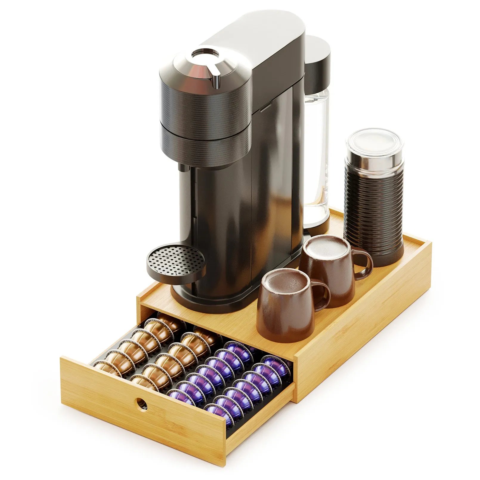 SpaceAid Bamboo Coffee Pod Organizer for Nespresso Vertuo Capsule,  Compatible with 40 Big or 56 Small Vertuoline Pods (Natural)