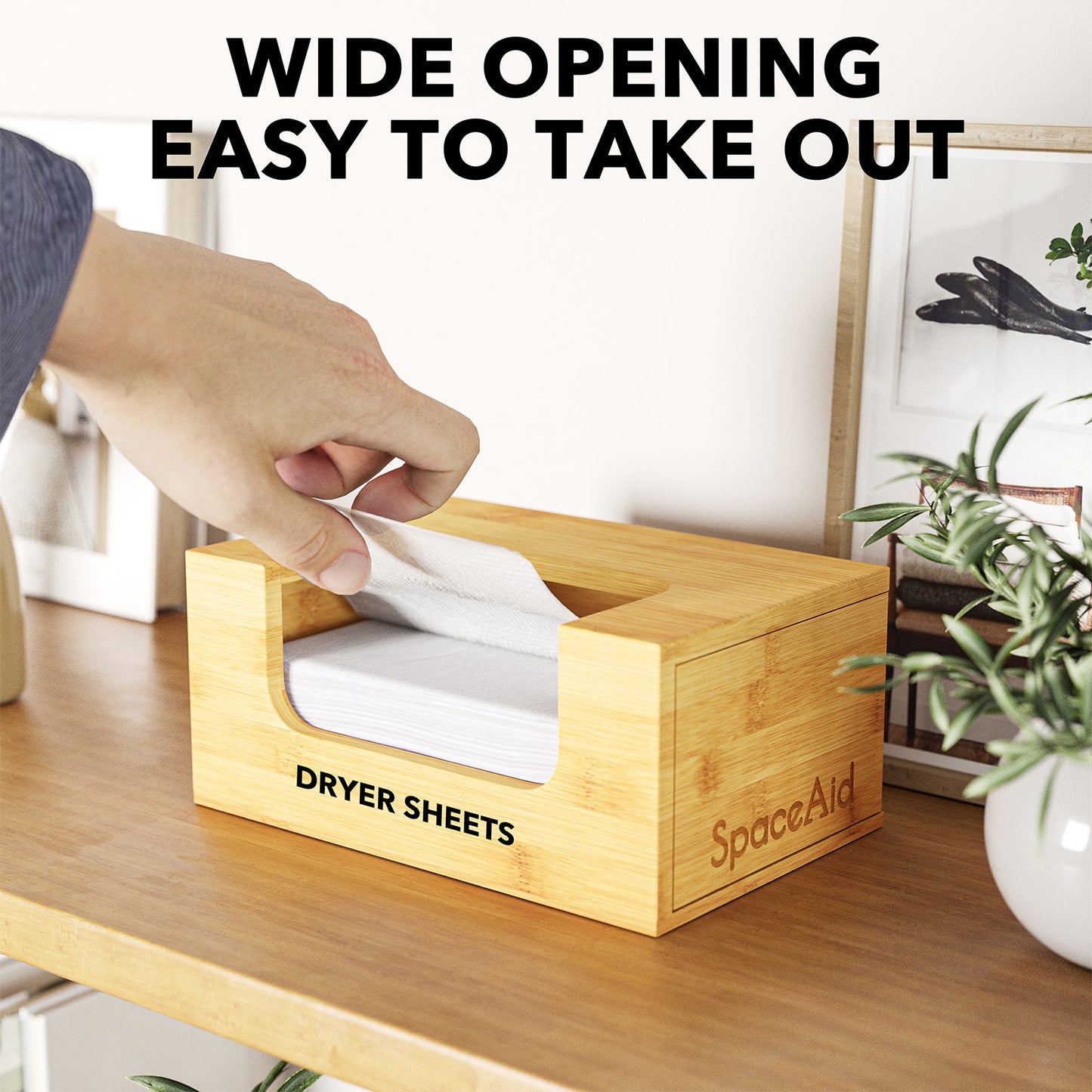 SpaceAid Bamboo Dryer Sheet Holder with Opening and Labels for Laundry Softener Organization and Storage