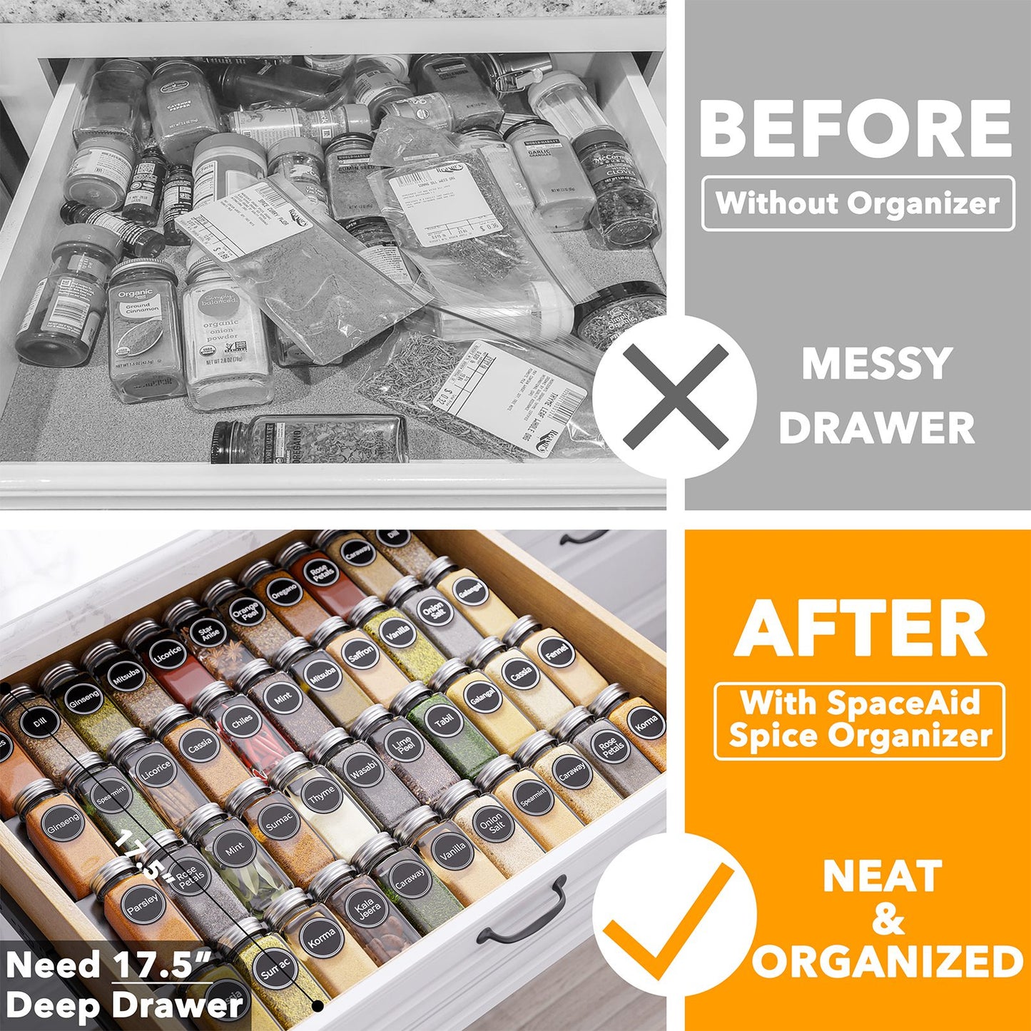 SpaceAid kitchen spice drawer organizer