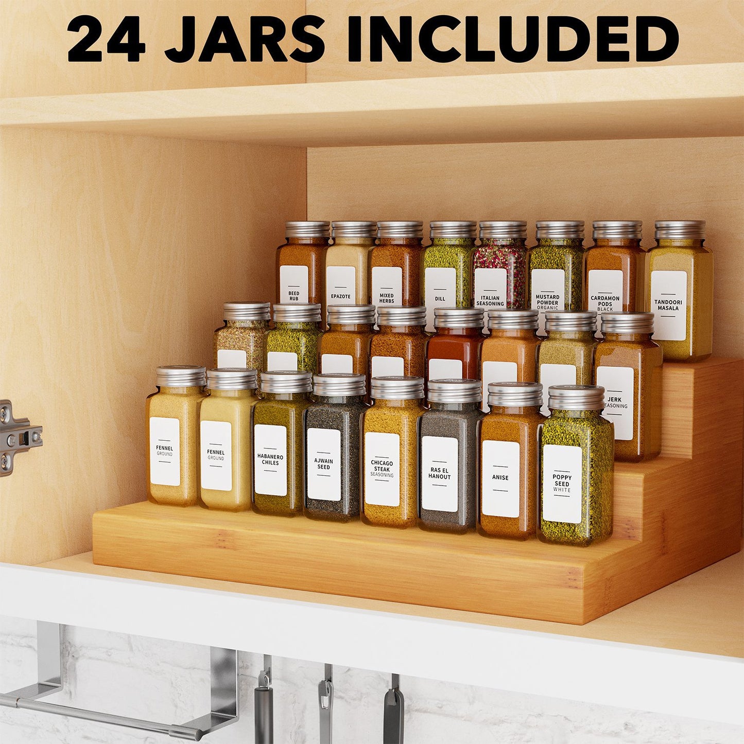 empty glass spice bottles with labels