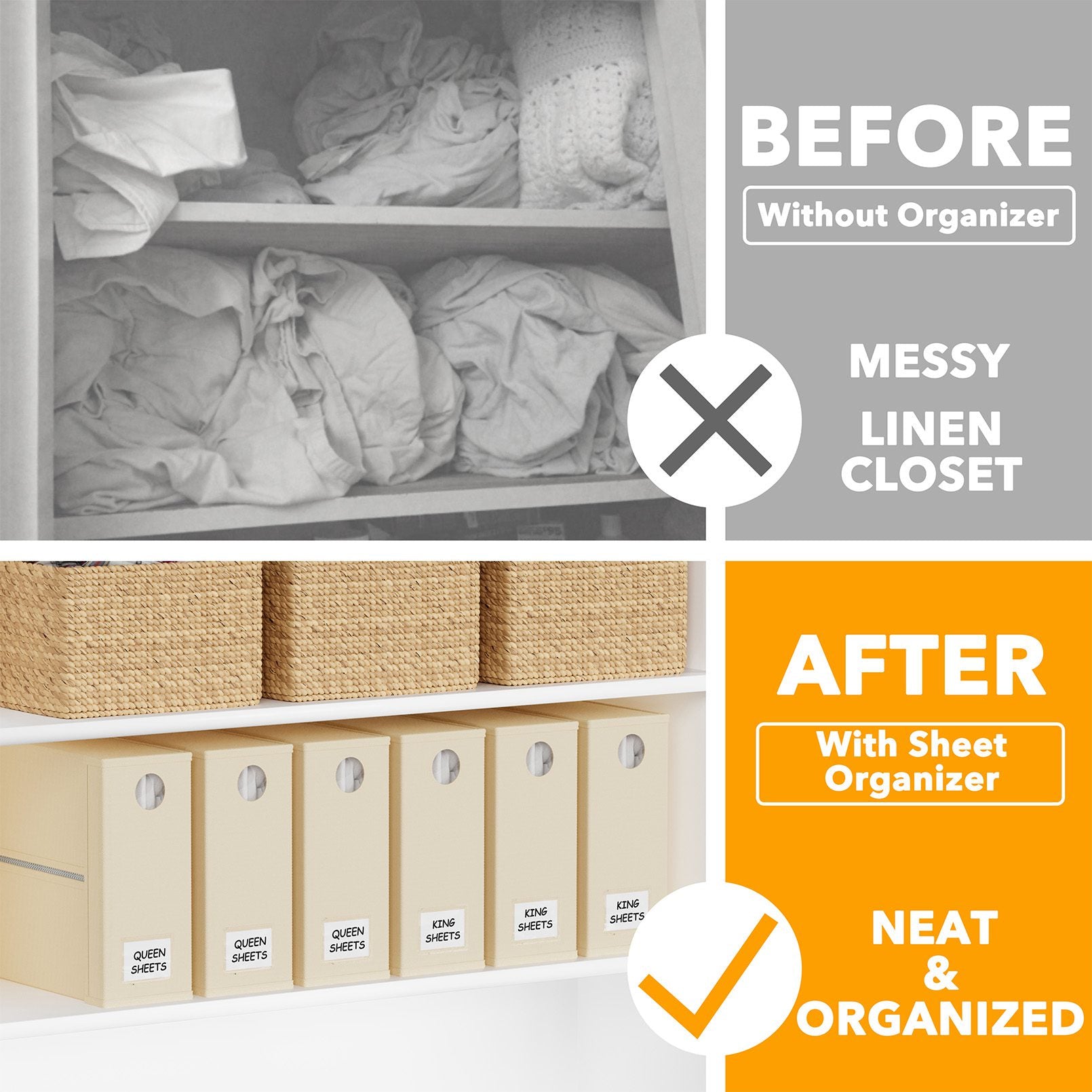 bed sheet closet organizer