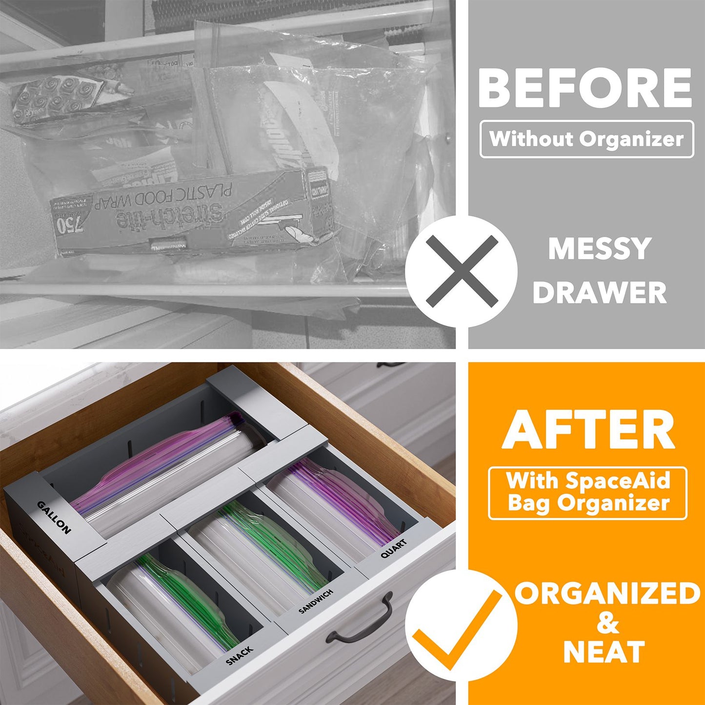 SpaceAid gray ziplock bag storage organizer