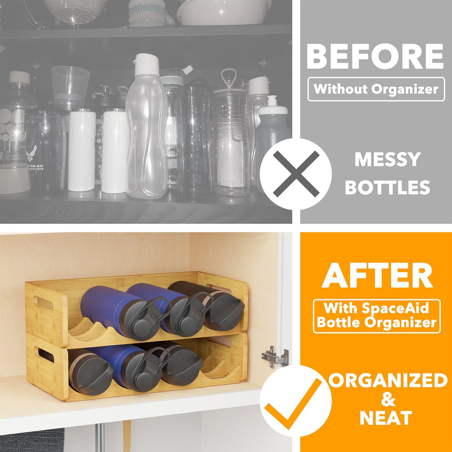 bamboo water bottle organizer rack