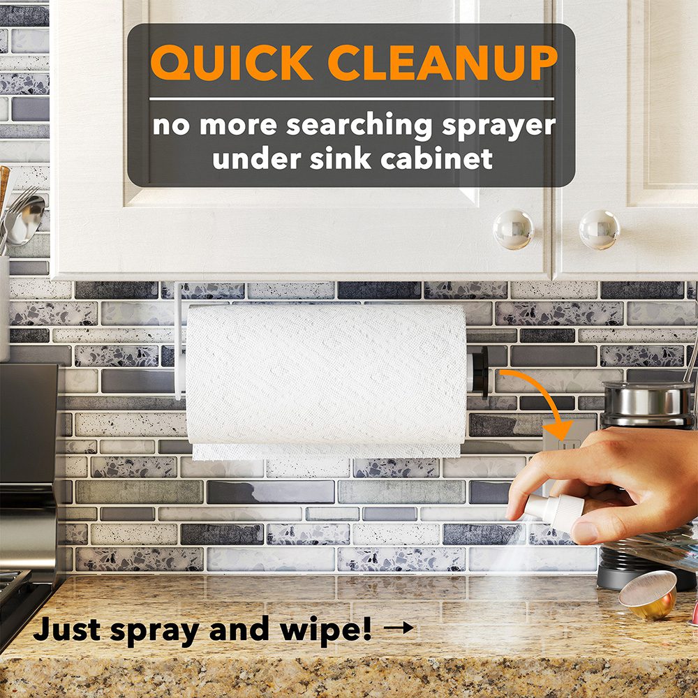 SpaceAid® 2-in-1 SprayNeat Wall Mounted Paper Towel Holder with Spray Bottle Inside Center in White
