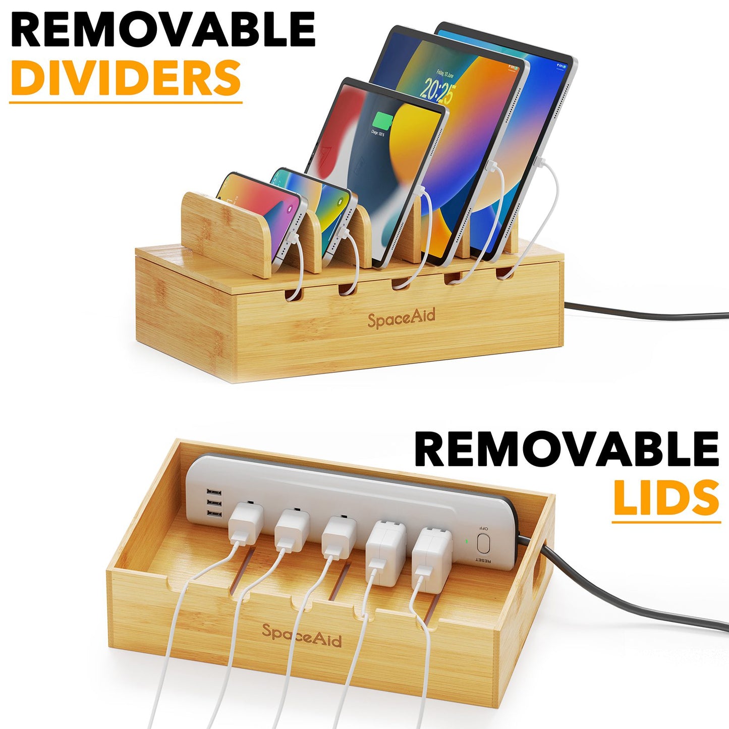 SpaceAid bamboo charging station organizer