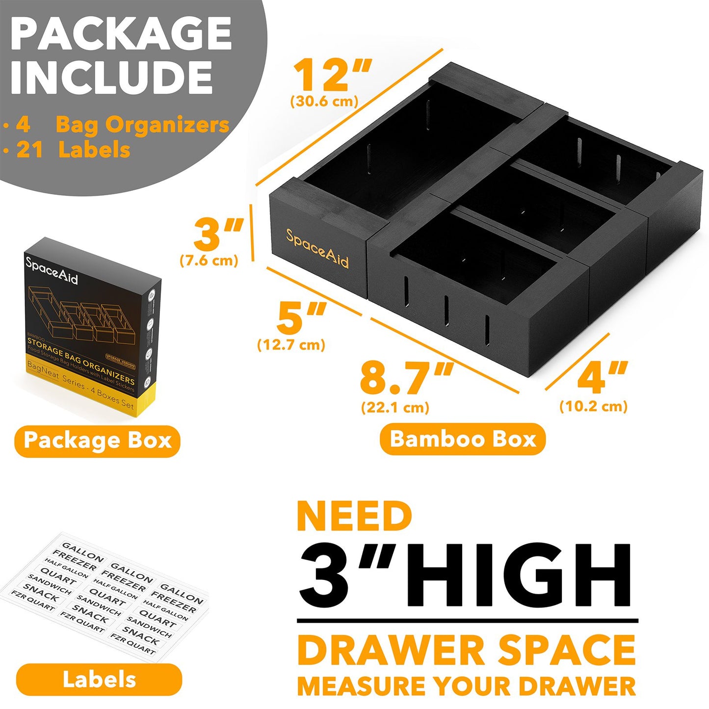 SpaceAid black food storage bag organizer
