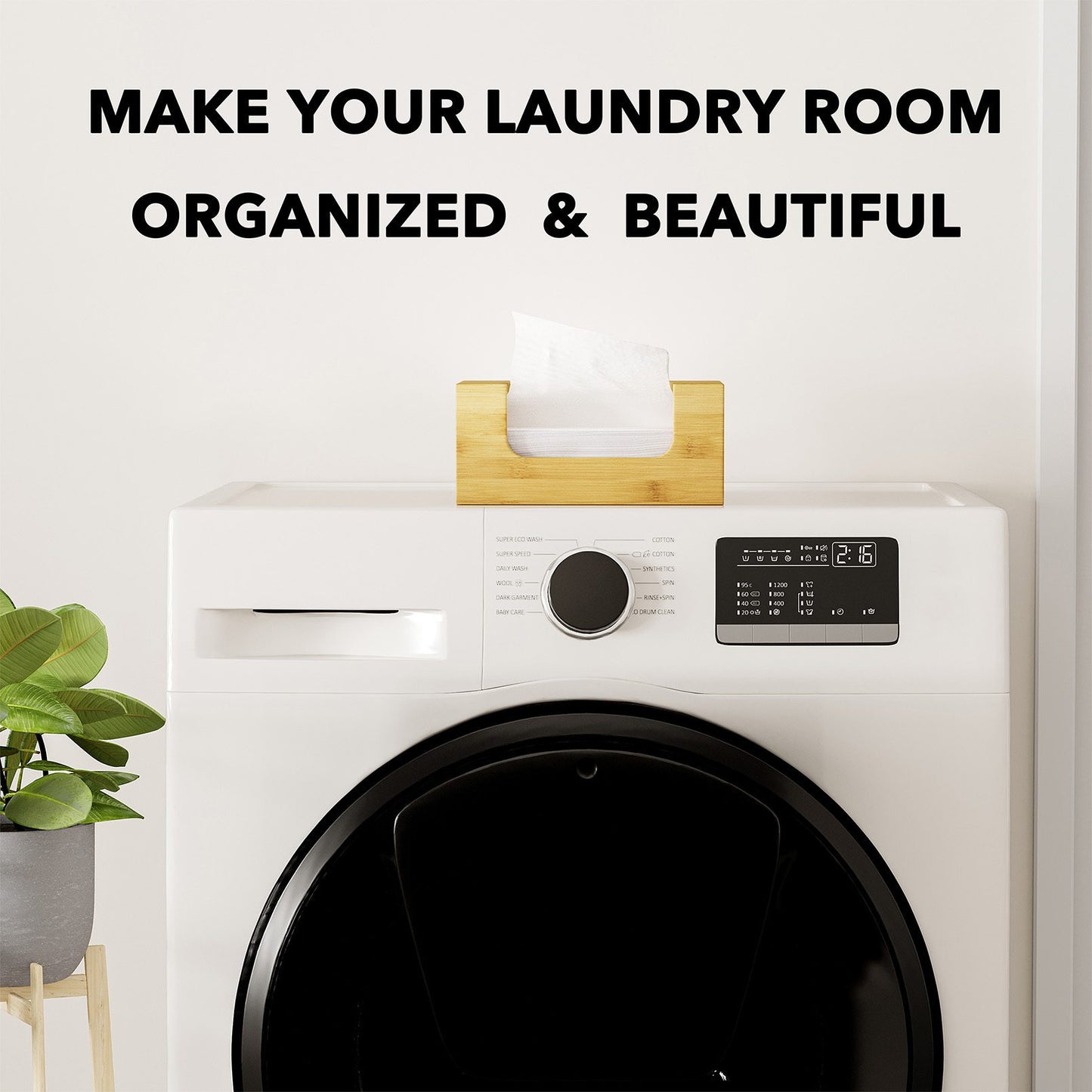 SpaceAid Bamboo Dryer Sheet Holder with Opening and Labels for Laundry Softener Organization and Storage