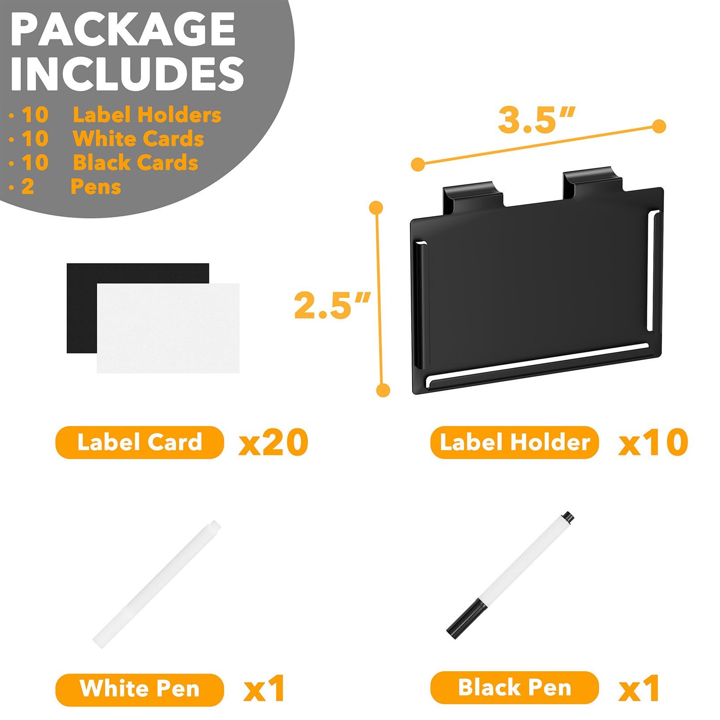SpaceAid 10 Pack Black Pantry Basket Label Clips on for Storage Bins with 20 Label Cards