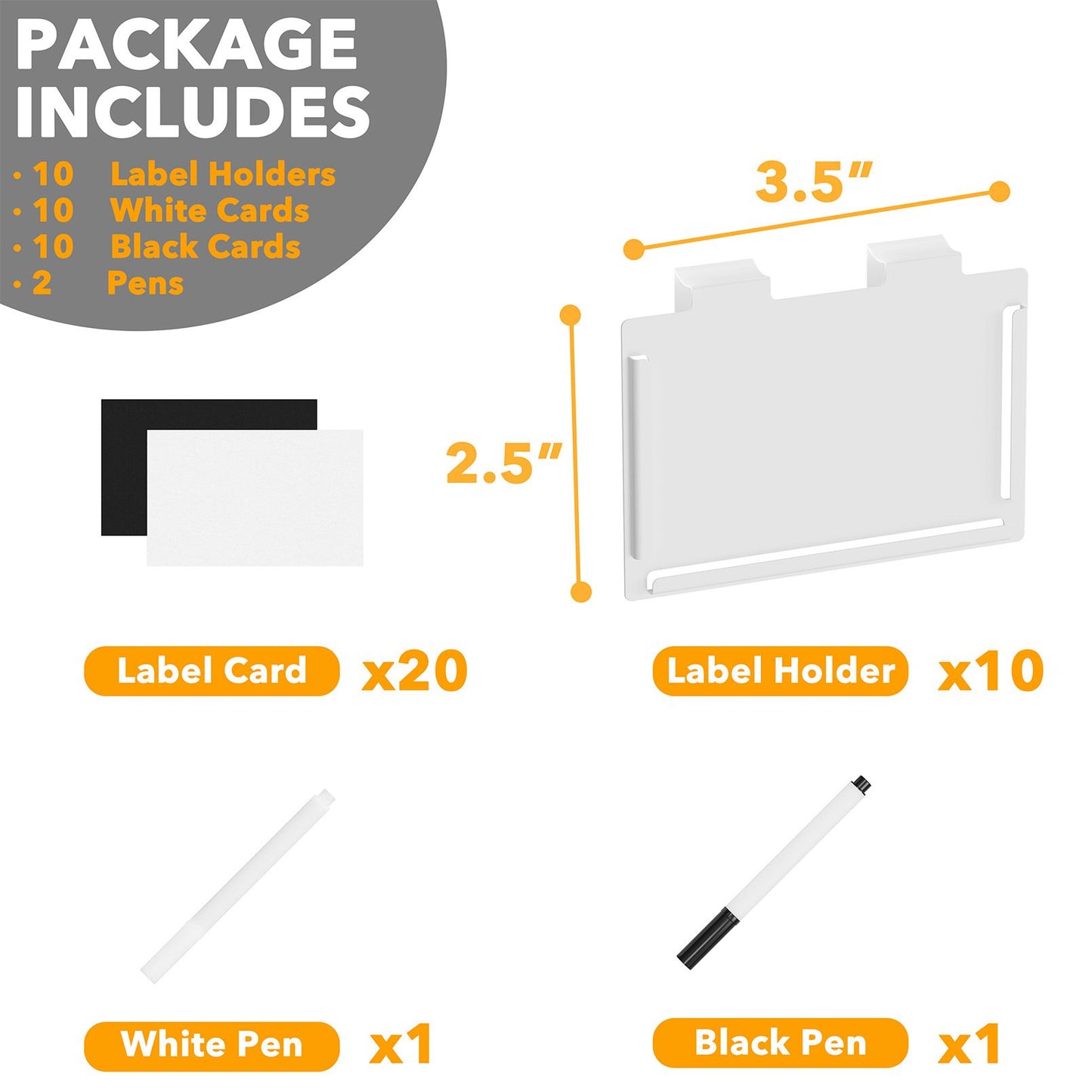 SpaceAid 10 Pack White Basket Labels Clip with 20 Label Cards Included Black White Chalk