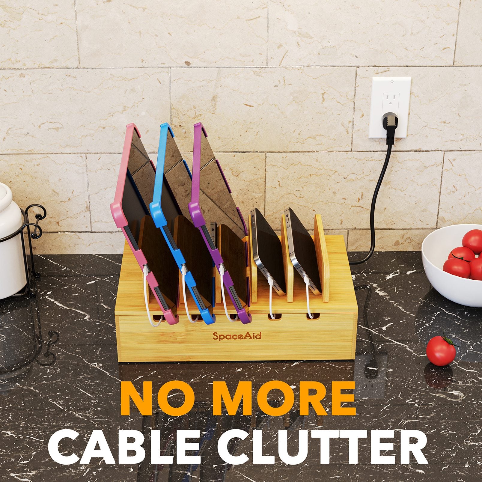 SpaceAid bamboo charging station organizer