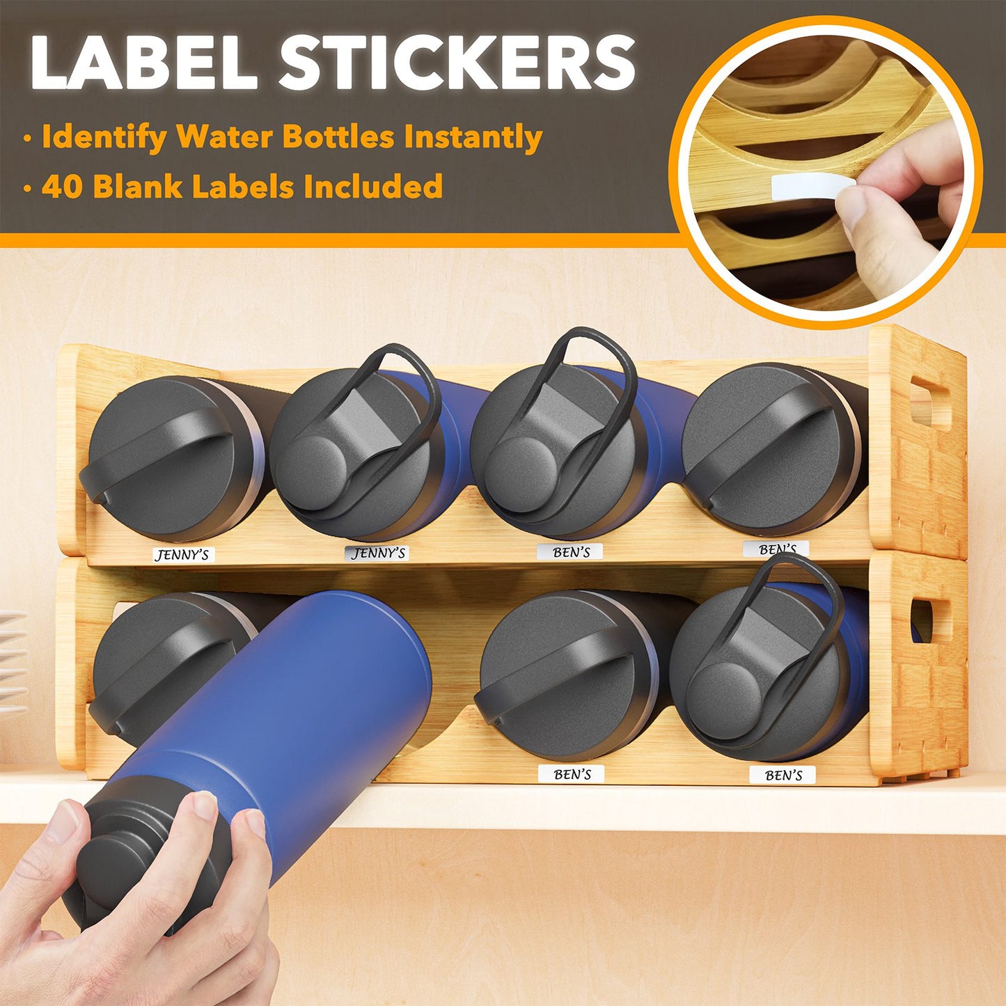 bamboo water bottle organizer rack