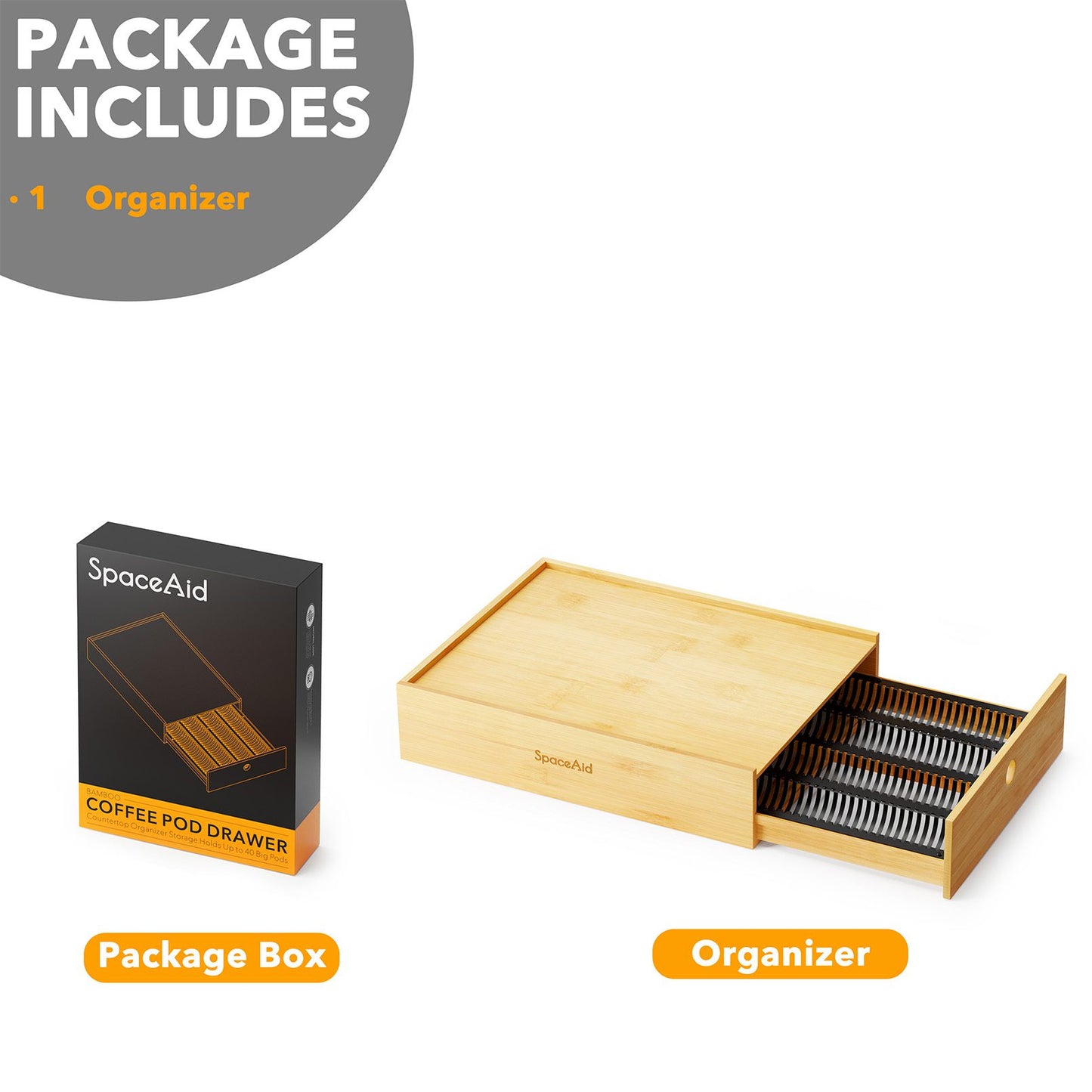 SpaceAid Bamboo Coffee Pod Organizer for Nespresso Vertuo Capsule, Compatible with 40 Big or 56 Small Vertuoline Pods (Natural)