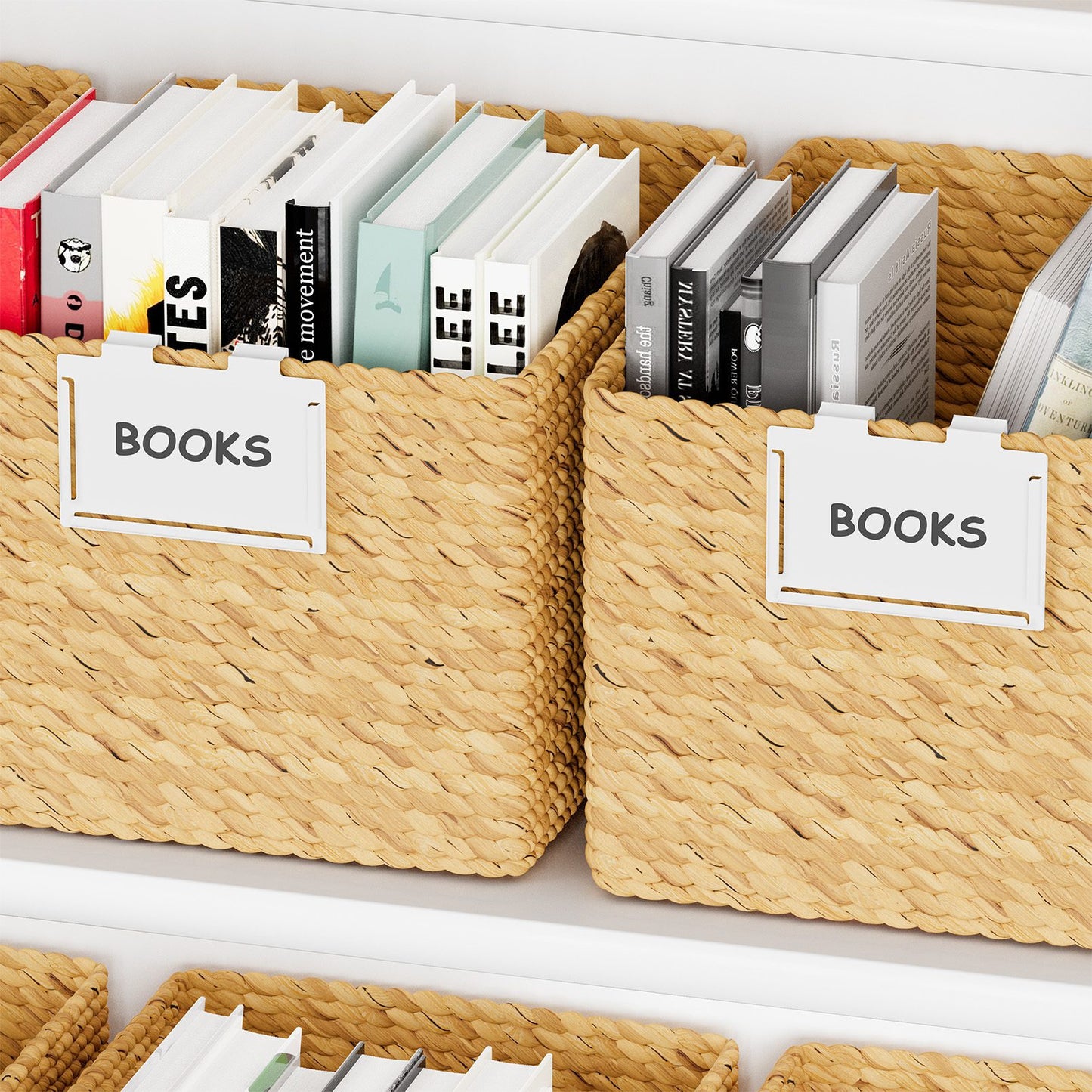 SpaceAid 10 Pack White Basket Labels Clip with 20 Label Cards Included Black White Chalk