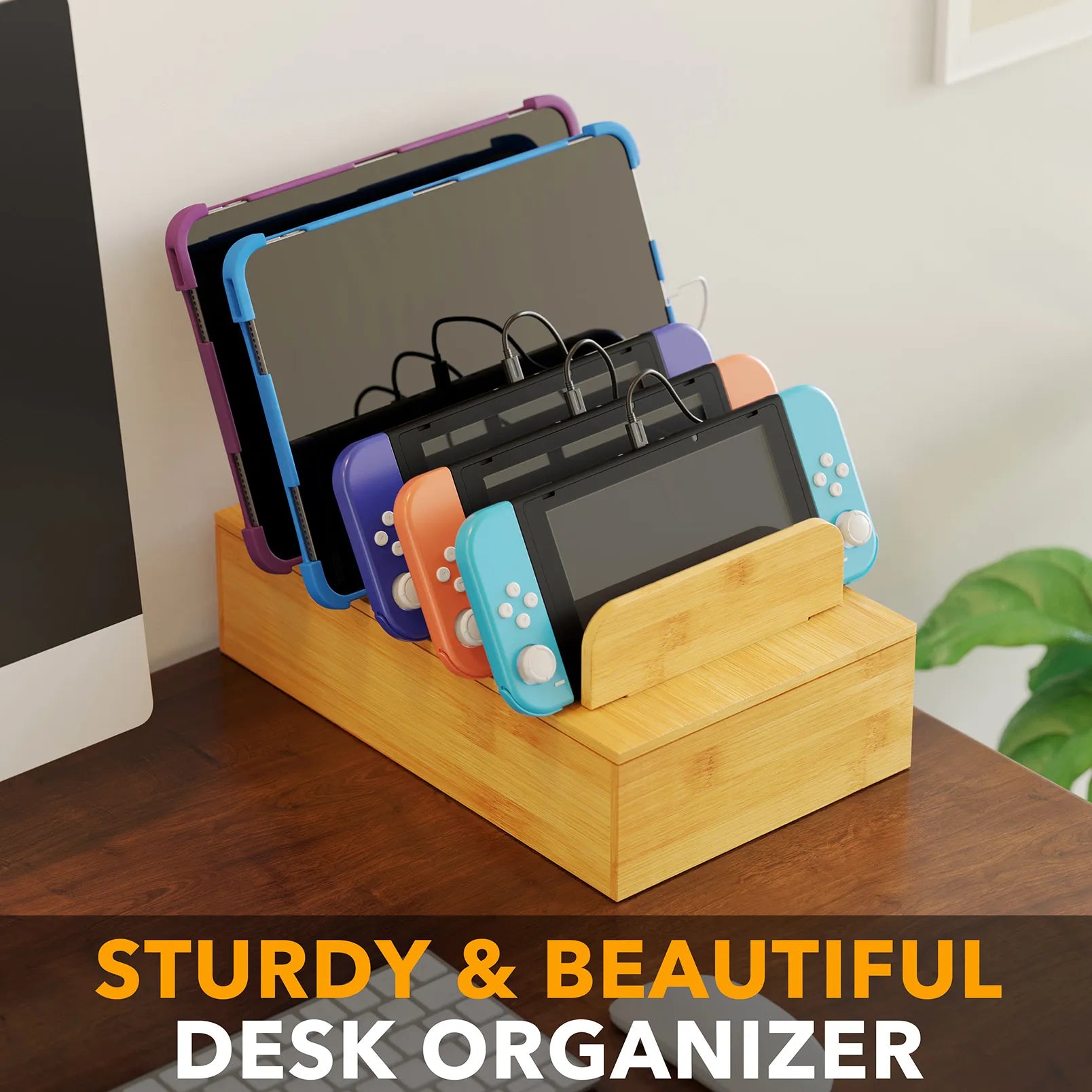 SpaceAid bamboo charging station organizer