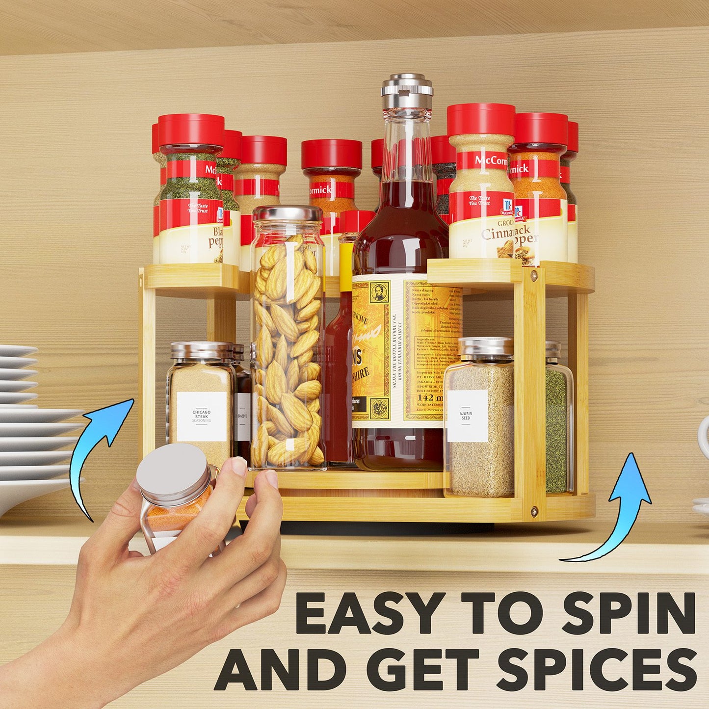 2 tier lazy susan spice rack organizer