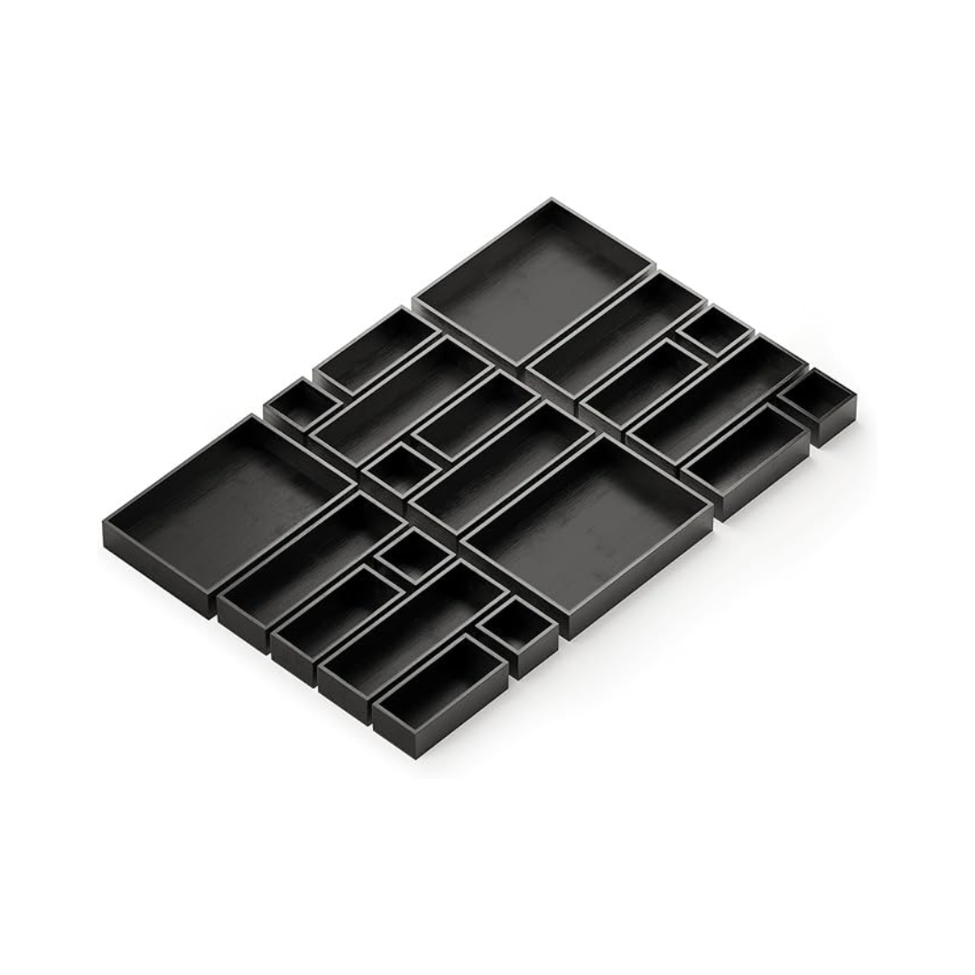 21-Piece Bamboo Drawer Organizer Set - Multi-Use Storage Bins,Black