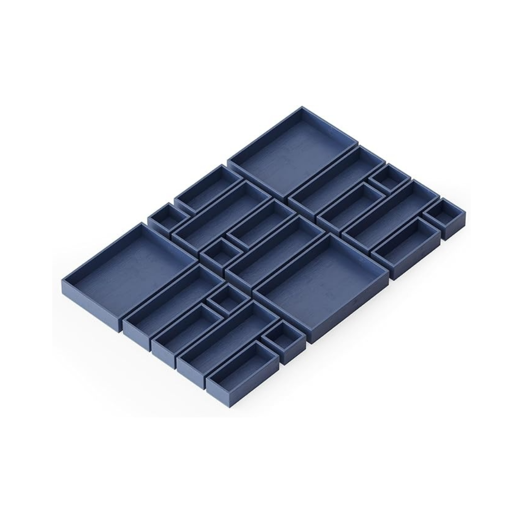21-Piece Bamboo Drawer Organizer Set - Multi-Use Storage Bins,Blue