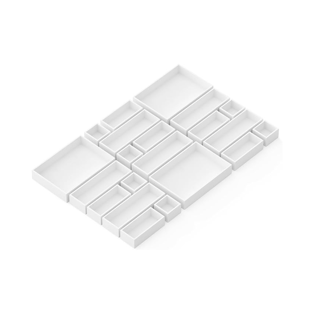 21-Piece Bamboo Drawer Organizer Set - Multi-Use Storage Bins,White