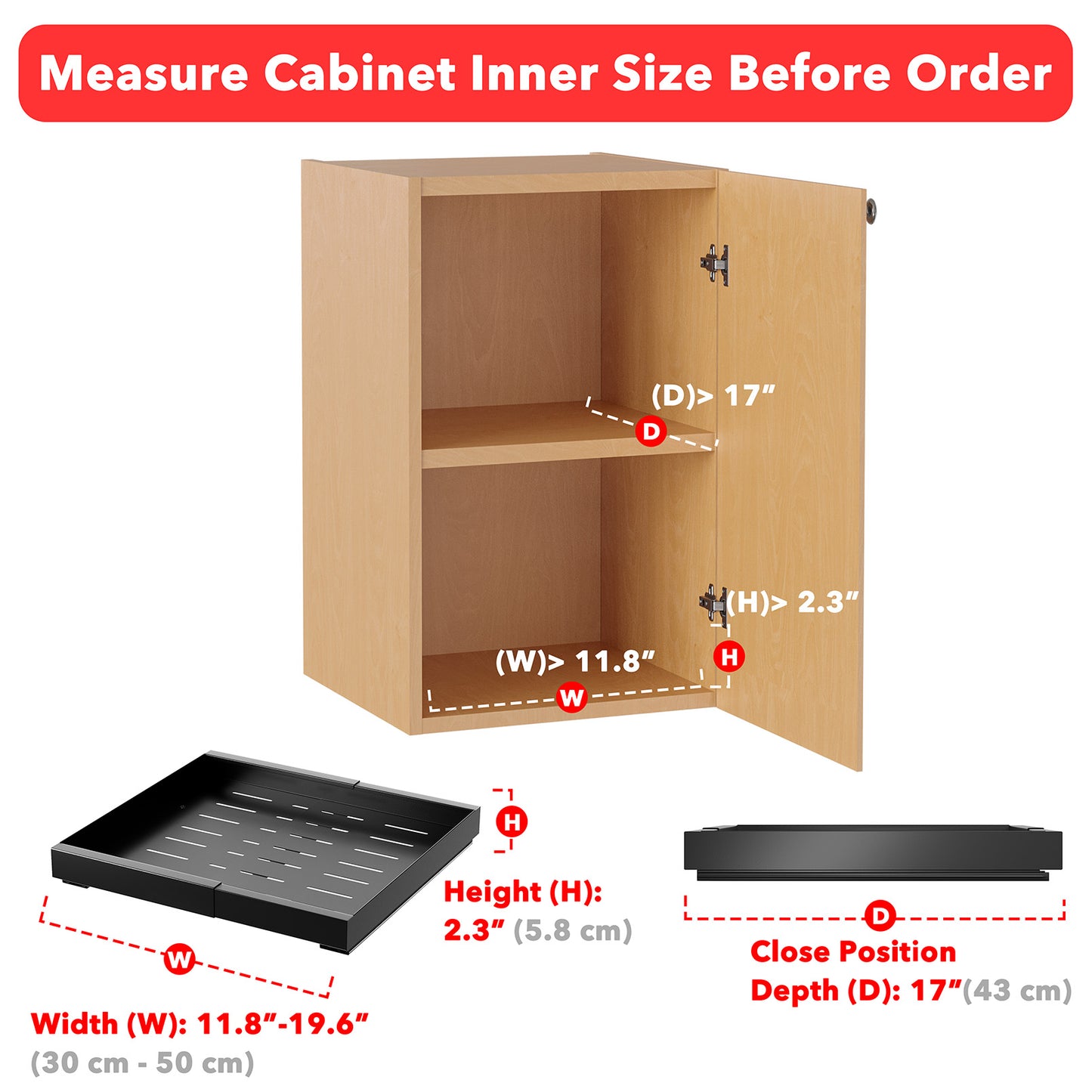 SpaceAid Adjustable No-Drill Adhesive Pull-Out Cabinet Drawer for Kitchen Black, 17" Deep