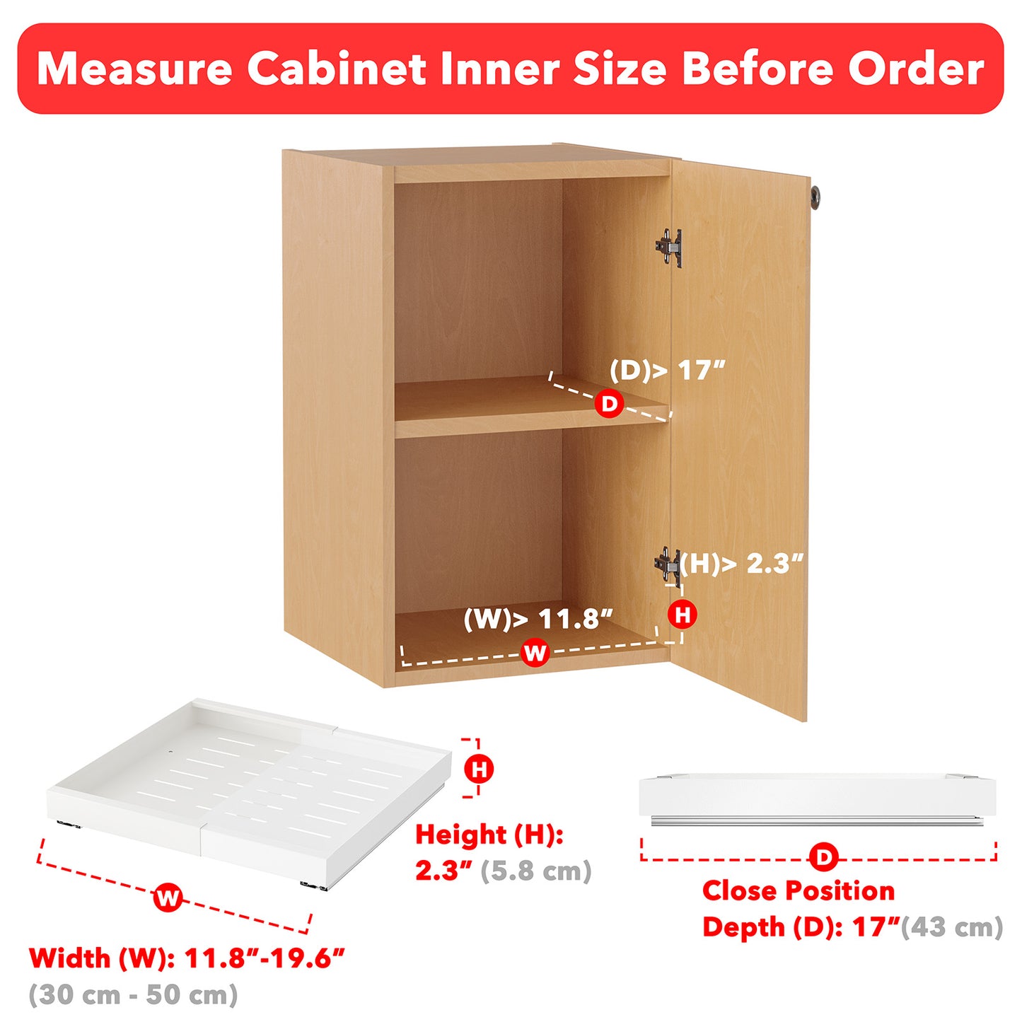 SpaceAid Pull-Out Cabinet Organizer with No-Drill Adhesive for Kitchen and Pantry White, 17" Deep