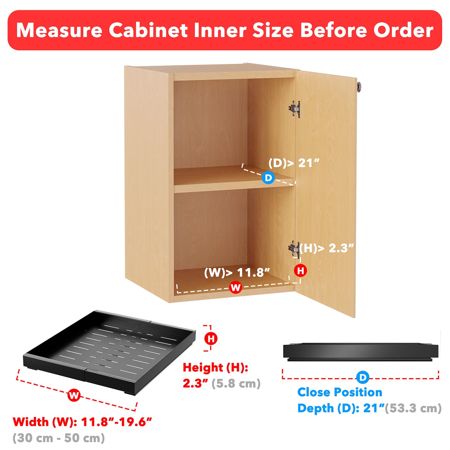 SpaceAid Adjustable No-Drill Adhesive Pull-Out Cabinet Shelves for Kitchen Black, 21" Deep