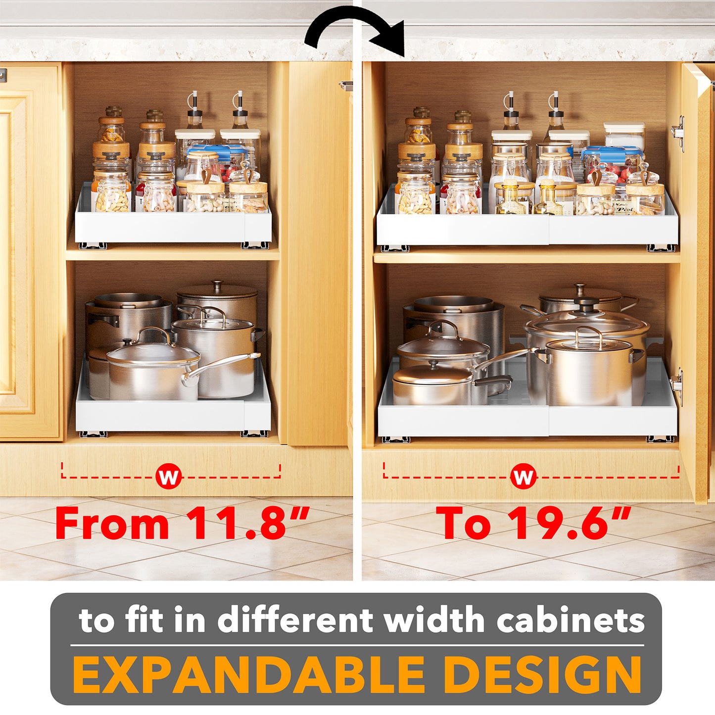 SpaceAid Adjustable No-Drill Adhesive Pull-Out Shelves for Cabinets White, 21" Deep