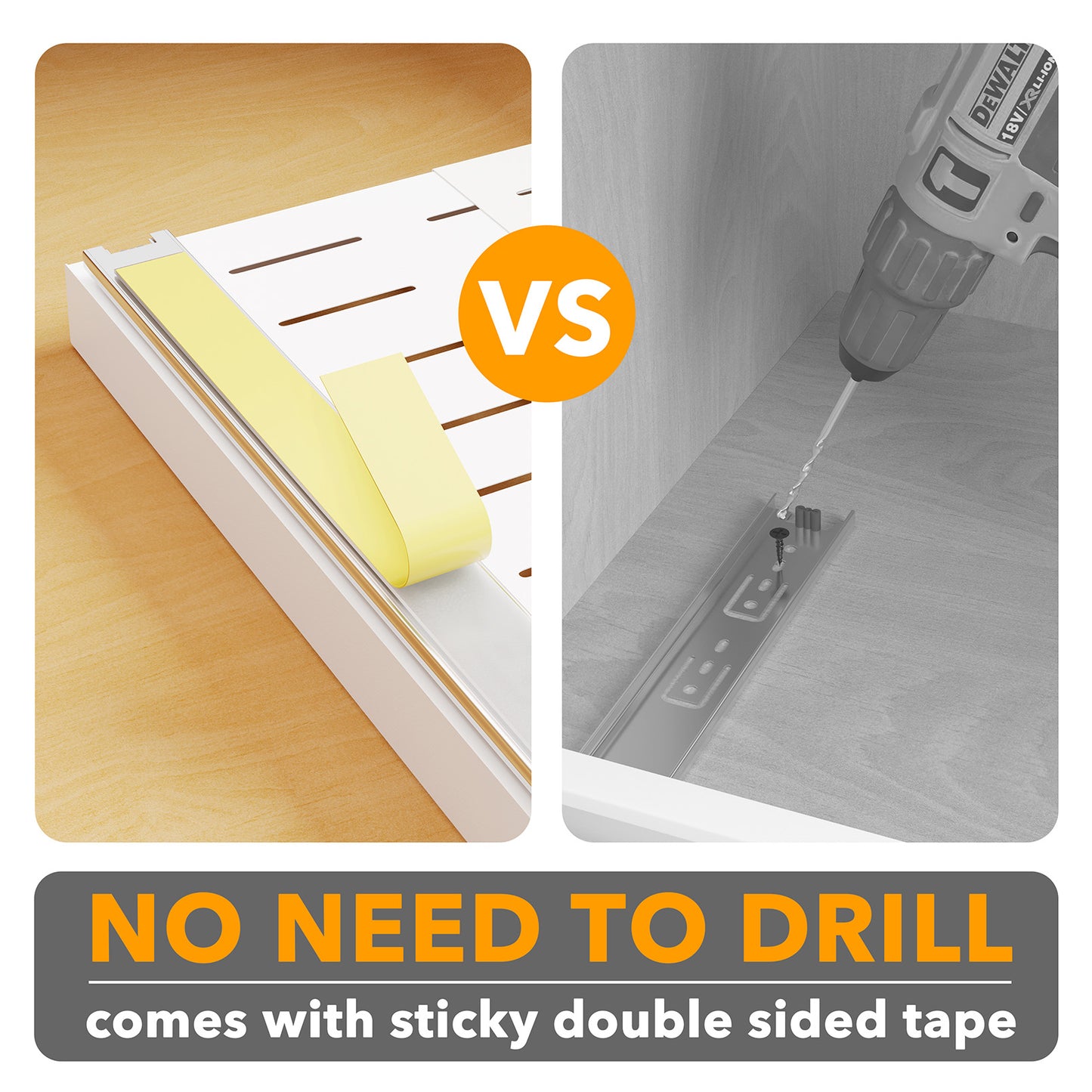 SpaceAid Adjustable No-Drill Adhesive Pull-Out Shelves for Cabinets White, 21" Deep
