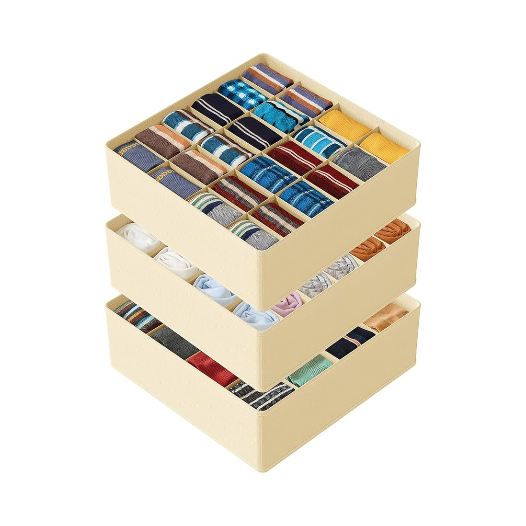 3 Pack 64 Cell Sock Organizer Beige
