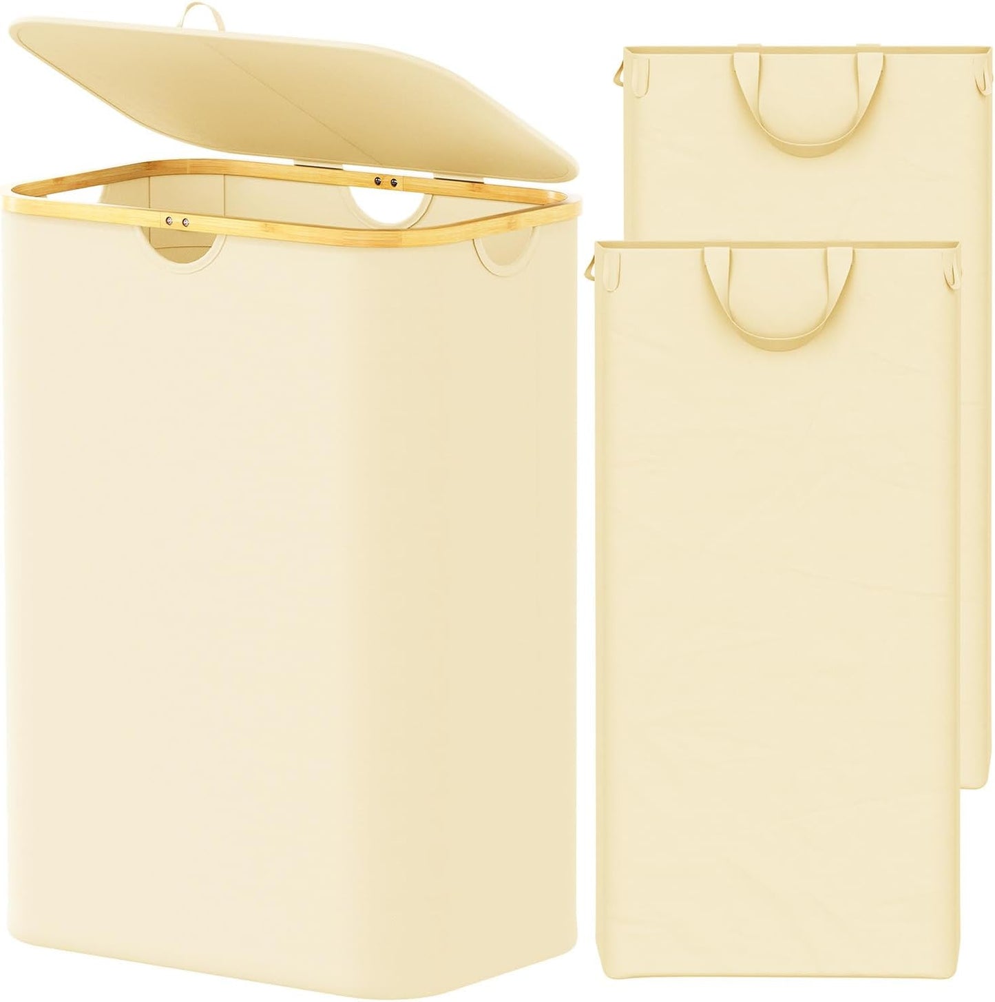 Double Laundry Hamper with Lid beige