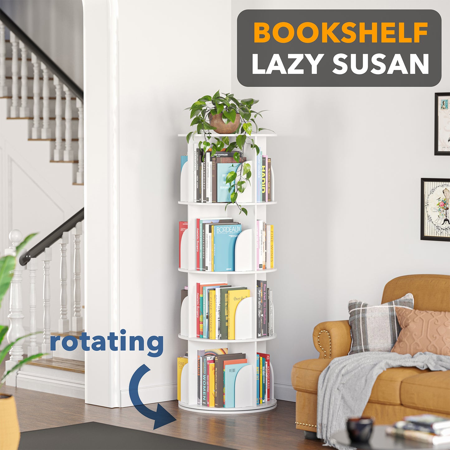 4 Tier Rotating Bookshelf