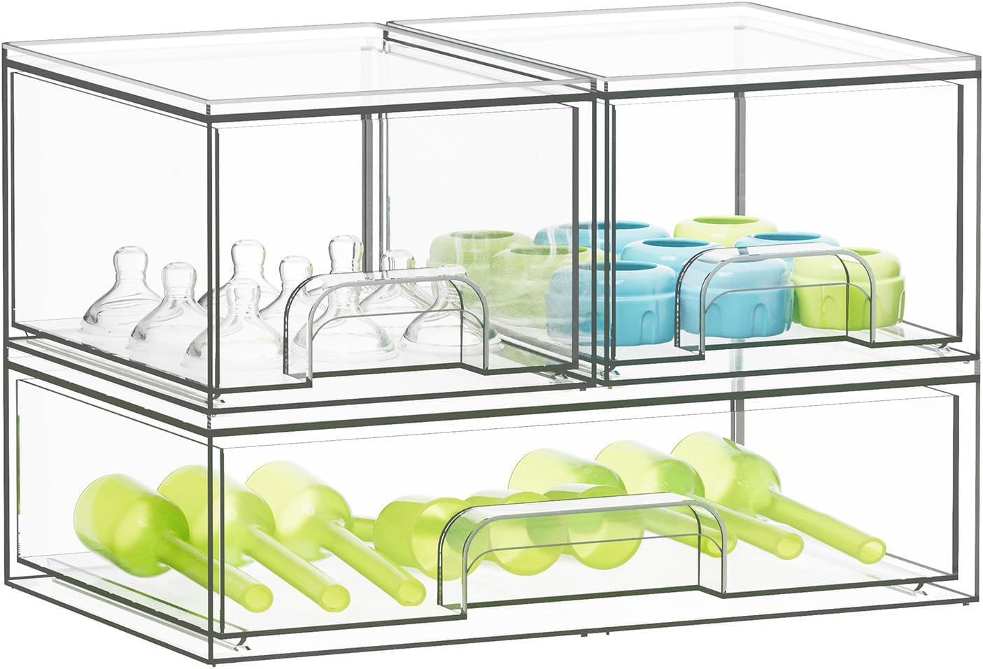 SpaceAid Baby Bottle Drawer Organizer – Stackable Clear Acrylic Station, 3 Pack, 2S1L, 7.8"H