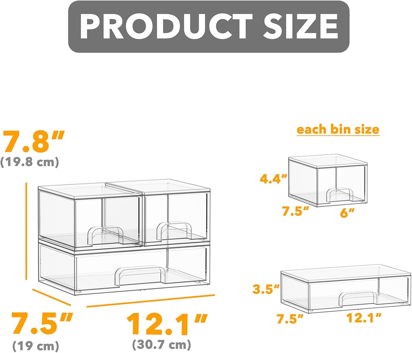 SpaceAid Baby Bottle Drawer Organizer – Stackable Clear Acrylic Station, 3 Pack, 2S1L, 7.8"H