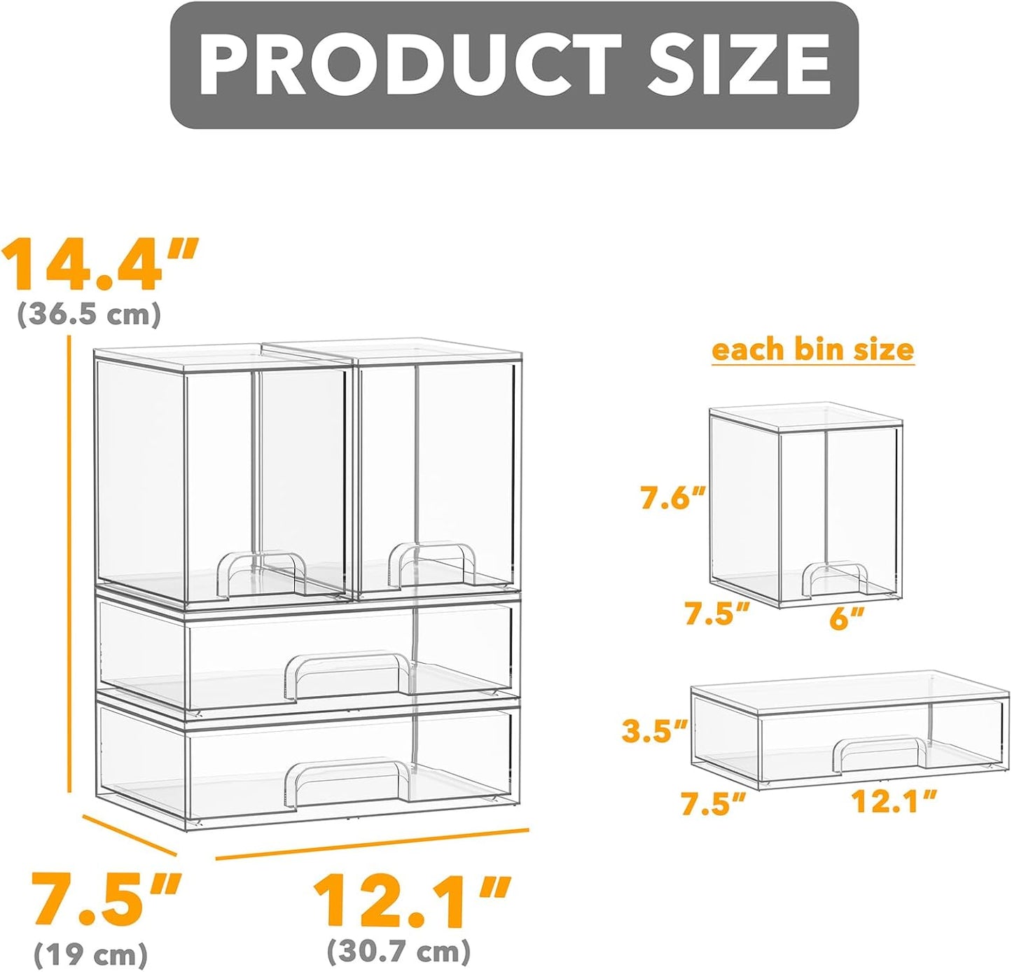 SpaceAid Acrylic Baby Bottle Storage Organizer – Stackable Clear Drawers, 4 Pack, 2M2L, 14.4" H