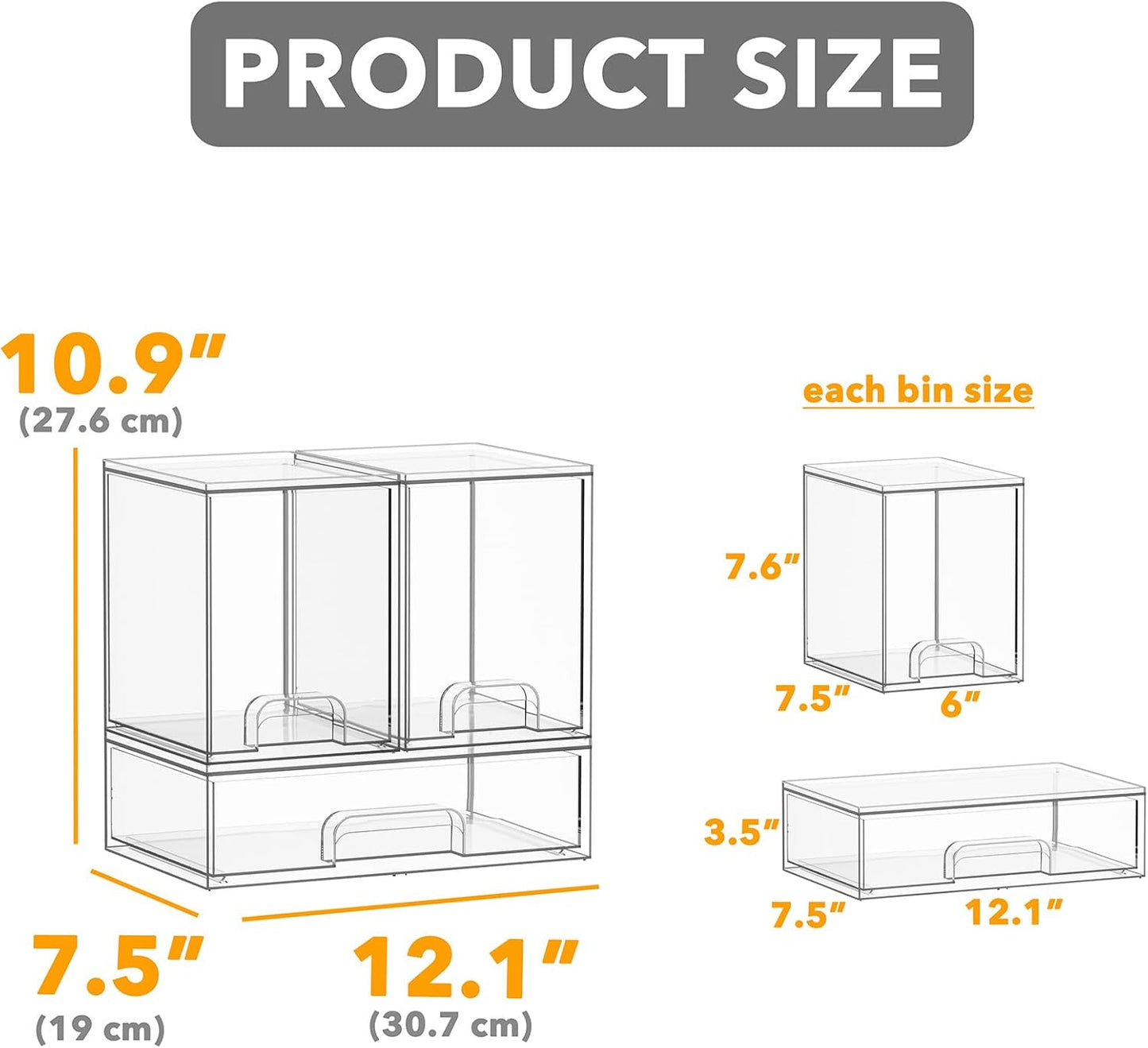 Baby Bottle Organizer for Countertop & Cabinet – SpaceAid Clear Drawer Station, 3 Pack, 2M1L, 10.9" H