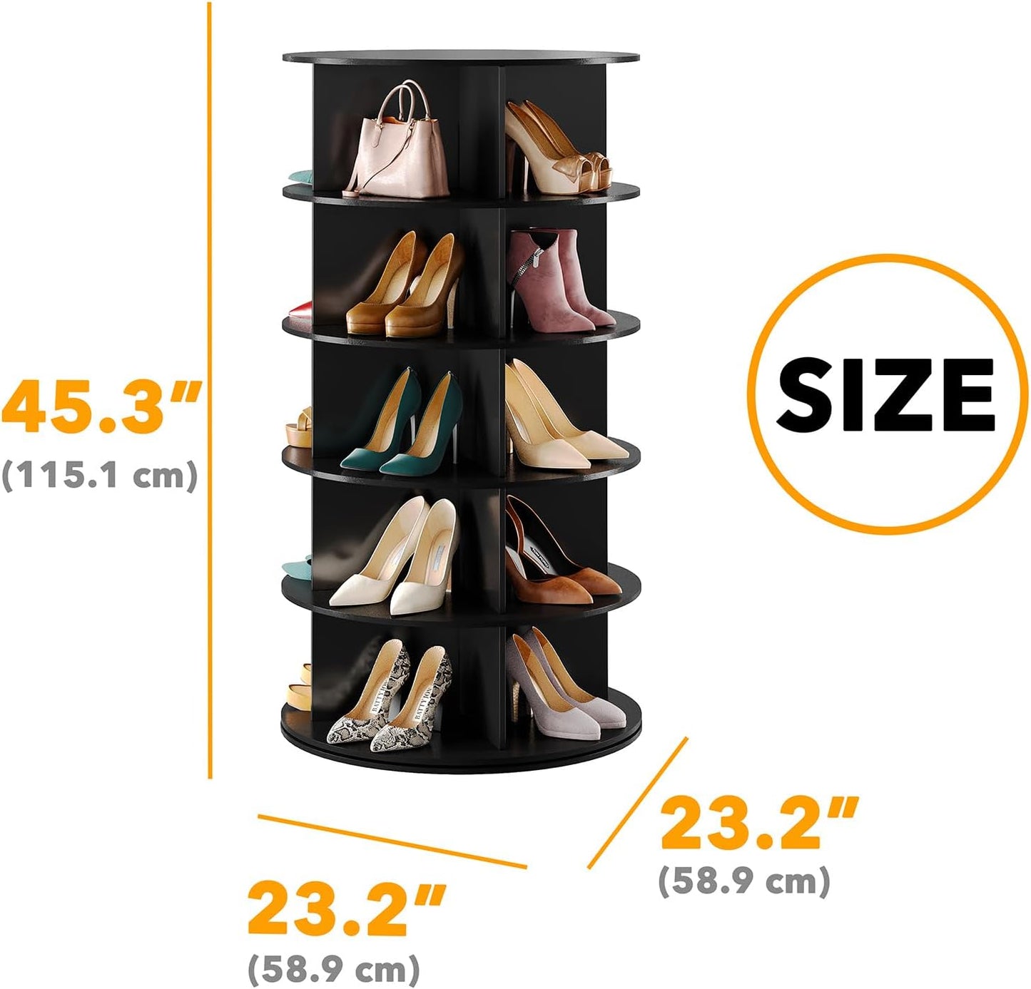 Black 5-Tier Spinning Shoe Rack for Closet