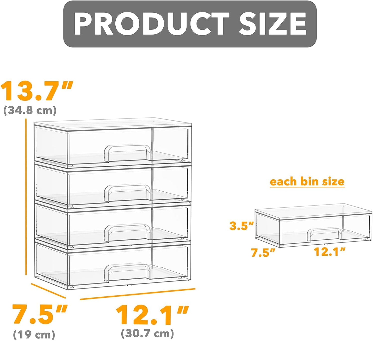 SpaceAid Baby Bottle Station Organizer – Clear Stackable Storage Drawers, 4 Pack, 4L, 13.7"H