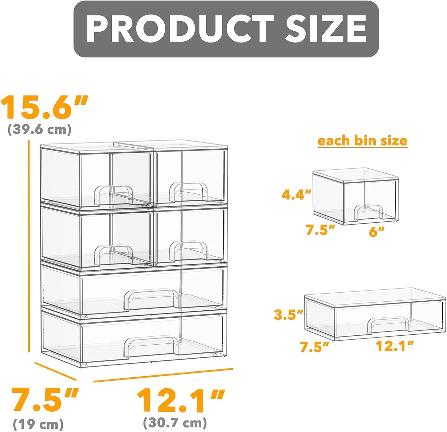 SpaceAid Baby Bottle Storage Organizer – Clear Acrylic Container with Drawers, 6 Pack, 4S2L, 15.6"H
