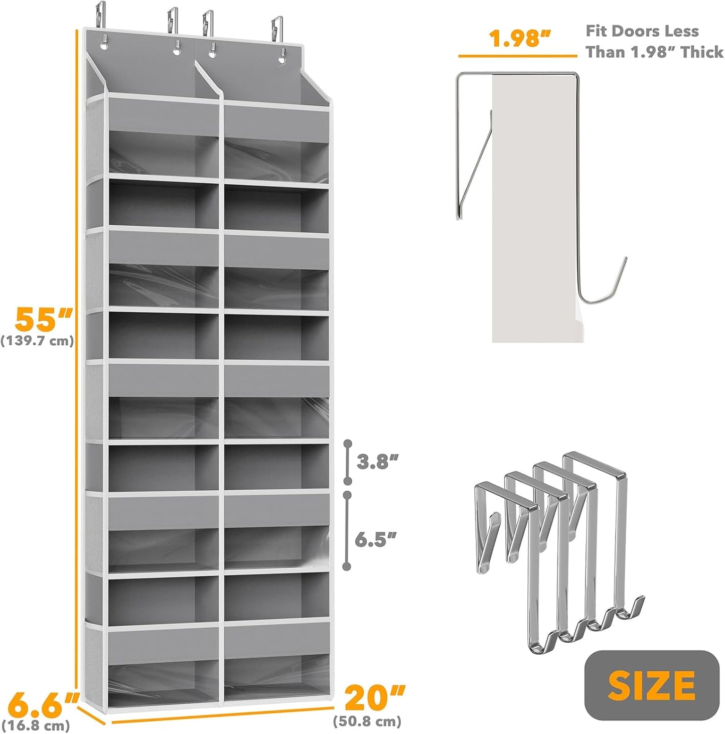 SpaceAid Extra Large Over The Door Organizer with 10 Large Pockets and 10 Mesh Side Pockets