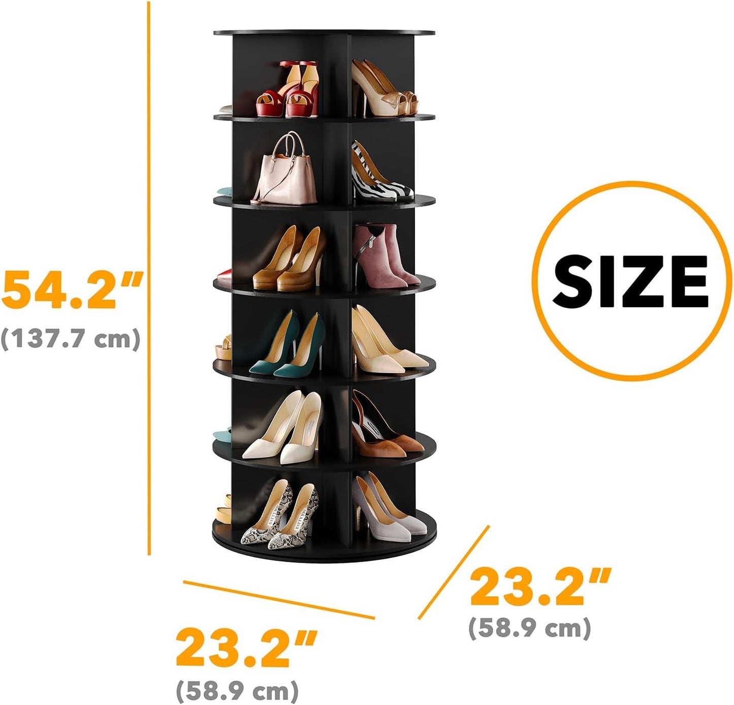 Black 6-Tier Revolving Shoe Rack for Closet