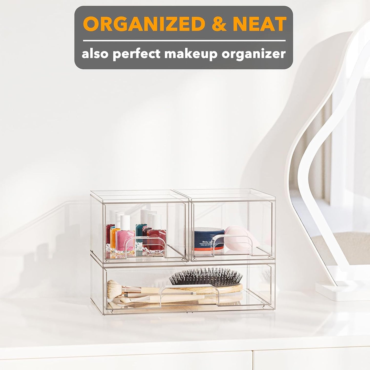 SpaceAid Baby Bottle Drawer Organizer – Stackable Clear Acrylic Station, 3 Pack, 2S1L, 7.8"H